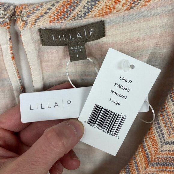 NWT Lilla P Slub Tweed Casual Newport Dress Orange Combo Size Large Boho Shift L - Picture 4 of 16